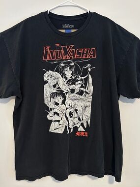 InuYasha Anime Graphic Print T-Shirt XXL Black Goth Emo Y2K Short Sleeve
